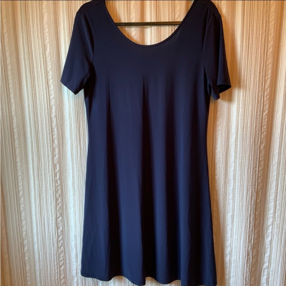 Navy Blue Short-Sleeve Scoop Neck Dress